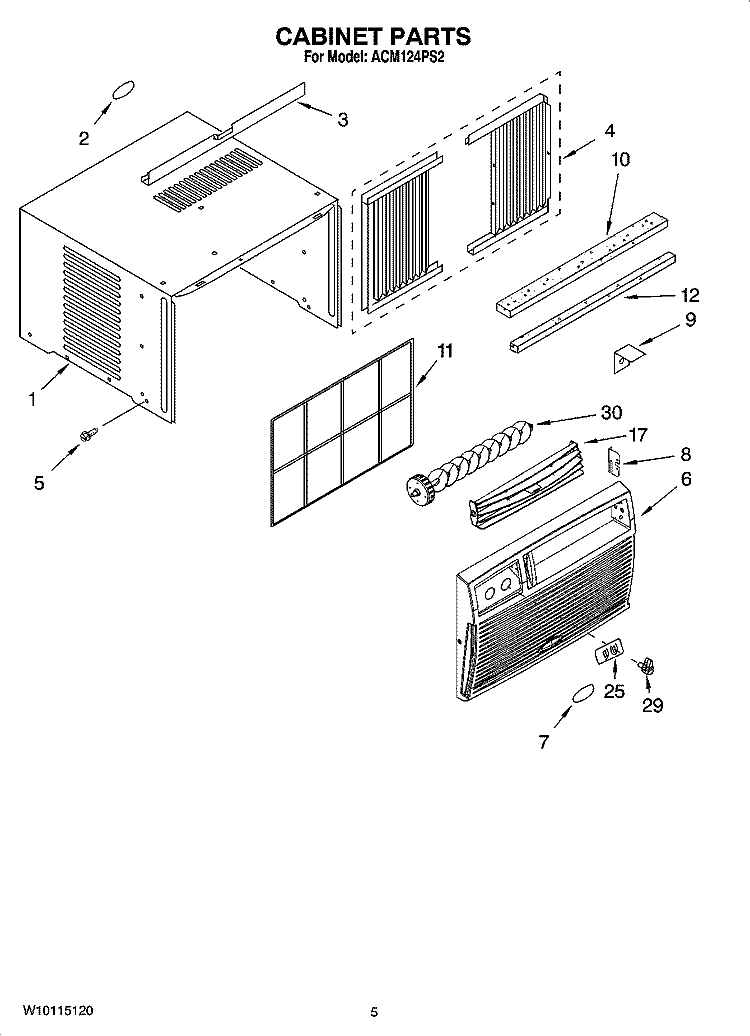 CABINET PARTS Diagram and Parts List for ACM124PS2  Whirlpool Air Conditioner
