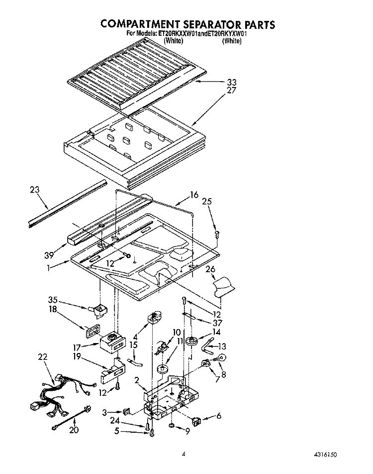 COMPARTMENT SEPARATOR Diagram and Parts List for ET20RKXXW01  Whirlpool Refrigerator