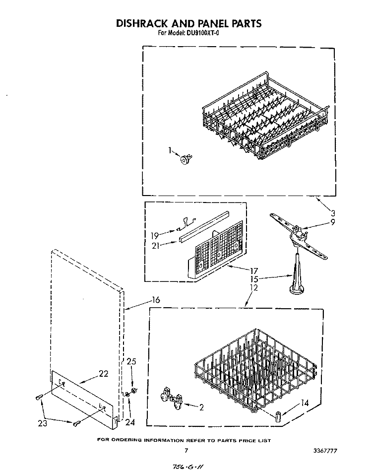 DISHRACK AND PANEL Diagram and Parts List for DU9100XT0  Whirlpool Dishwasher