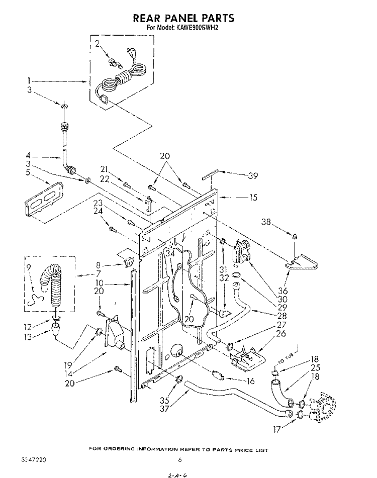 REAR PANEL Diagram and Parts List for KAWE900SWH2  KitchenAid Washer