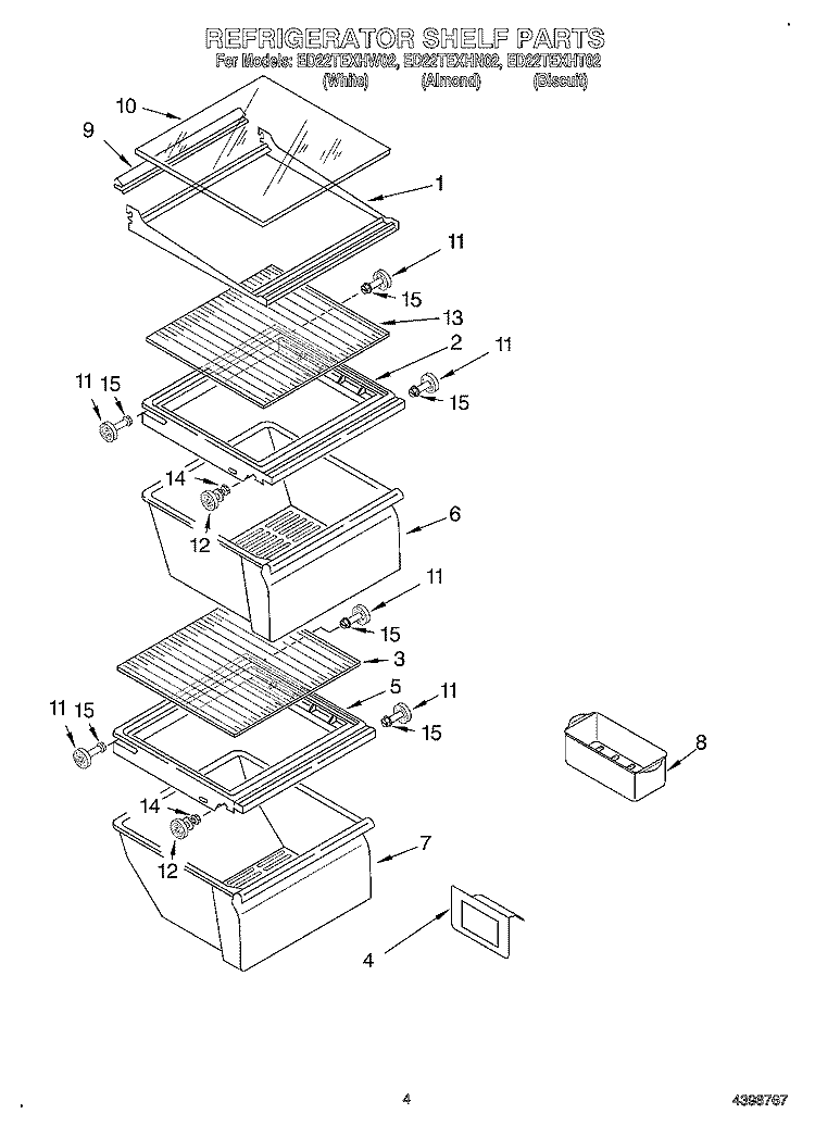 REFRIGERATOR SHELF Diagram and Parts List for ED22TEXHT02  Whirlpool Refrigerator