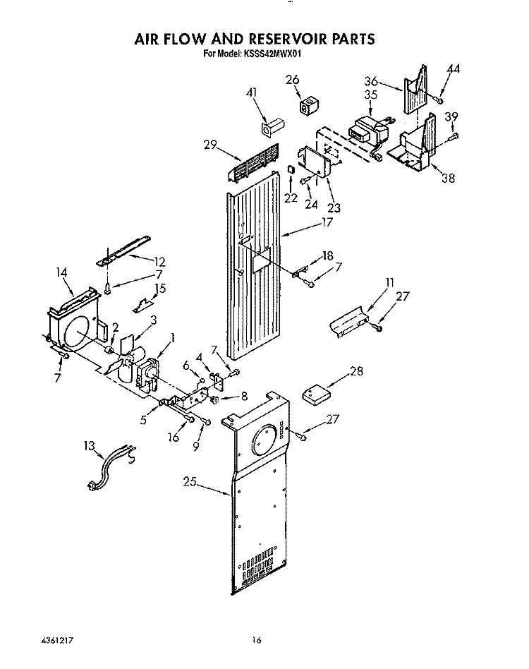 AIR FLOW AND RESERVOIR Diagram and Parts List for KSSS42MWX01  KitchenAid Refrigerator