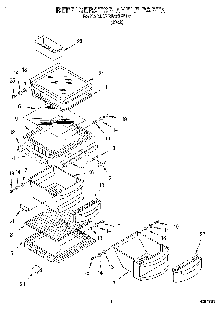 REFRIGERATOR SHELF Diagram and Parts List for KSRB22QFBL01  KitchenAid Refrigerator