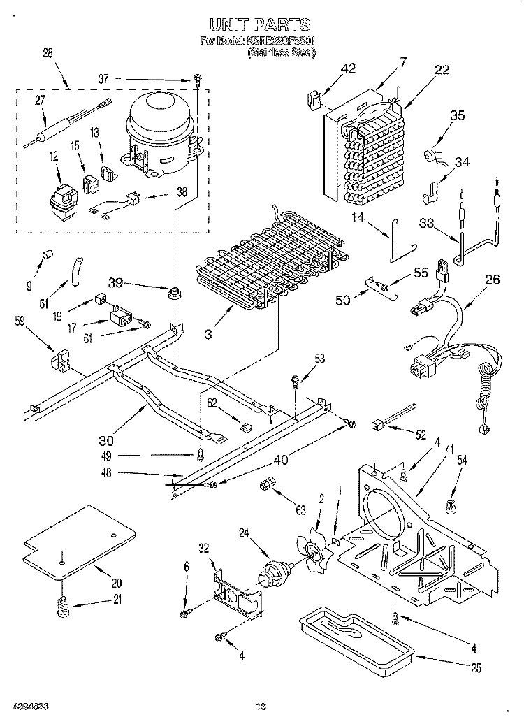 UNIT Diagram and Parts List for KSRB22QFSS01  KitchenAid Refrigerator