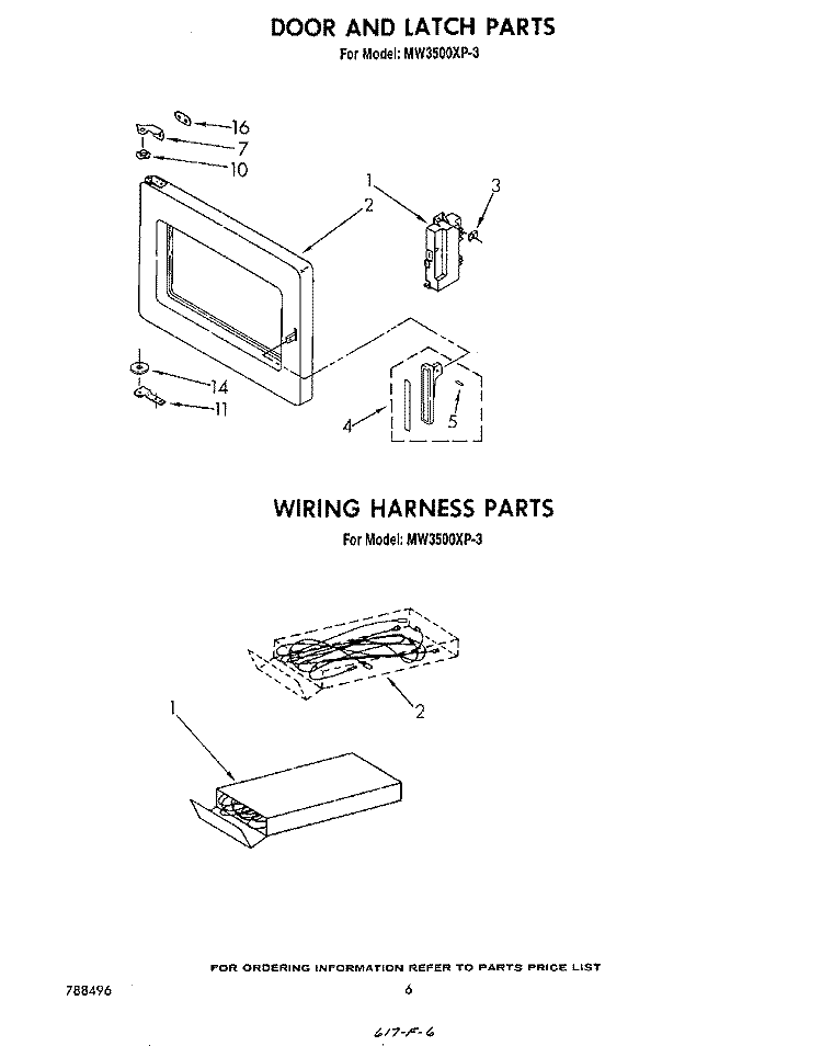DOOR AND LATCH , WIRING HARNESS Diagram and Parts List for MW3500XP3  Whirlpool Microwave