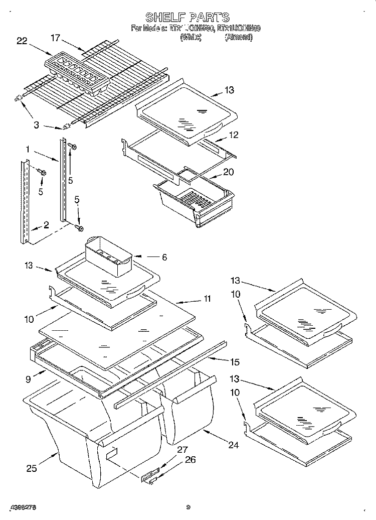SHELF Diagram and Parts List for ET21LKXHN00  Whirlpool Refrigerator