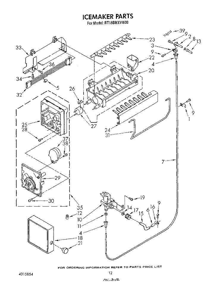 ICEMAKER , NOT ILLUSTRATED Diagram and Parts List for RT18BMXVW00  Roper Refrigerator