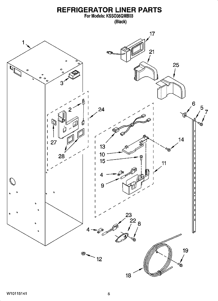 REFRIGERATOR LINER PARTS Diagram and Parts List for KSSO36QMB03  KitchenAid Refrigerator