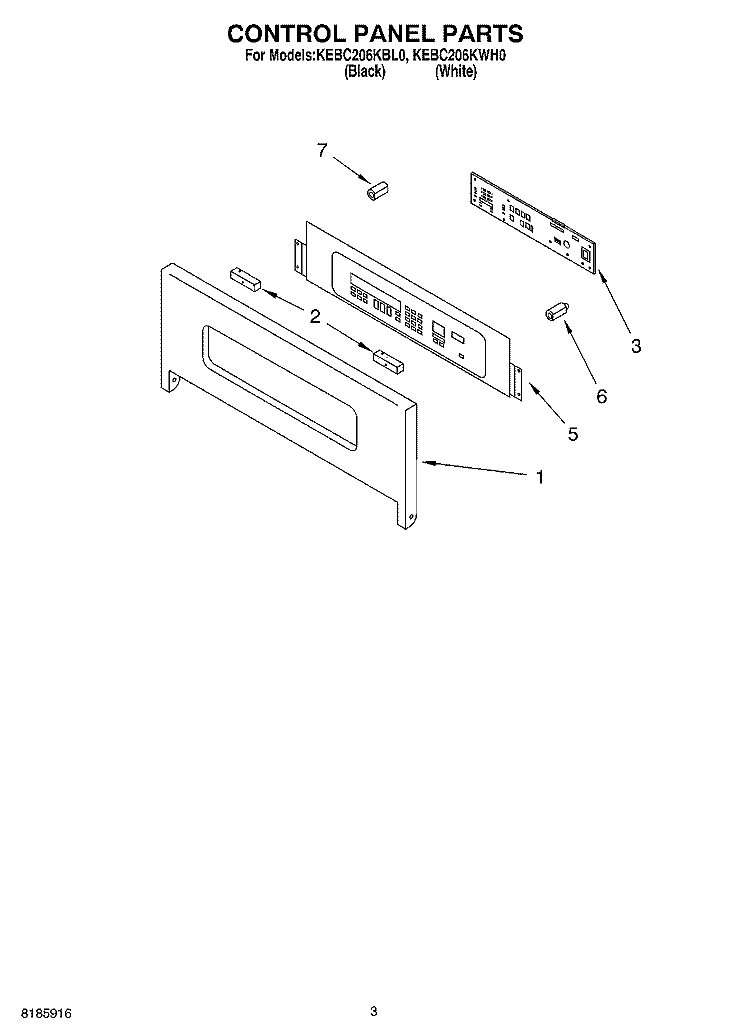 CONTROL PANEL Diagram and Parts List for KEBC206KBL0  KitchenAid Wall Oven