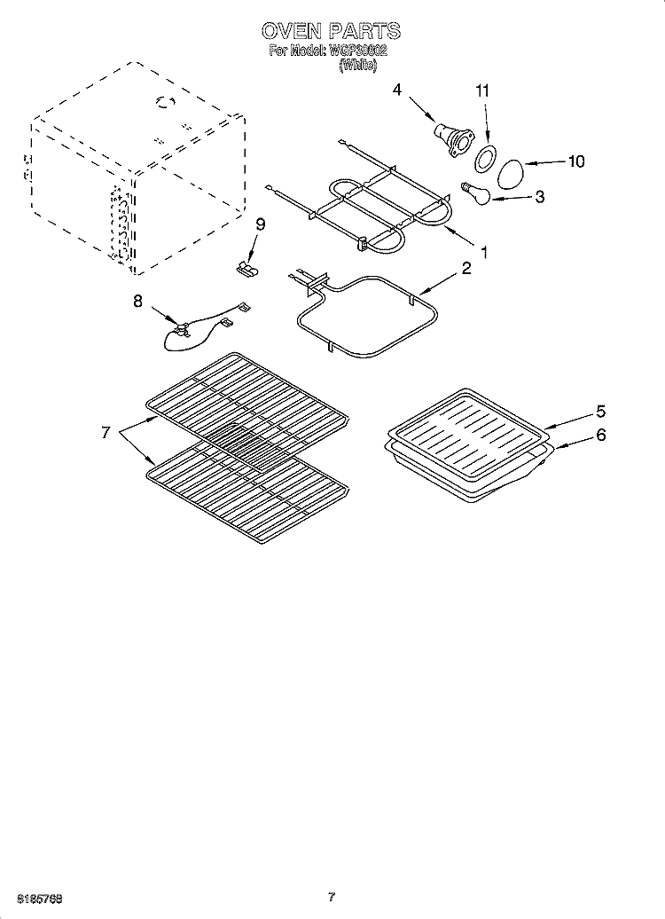OVEN PARTS, MISCELLANEOUS PARTS Diagram and Parts List for WGP30802  Whirlpool Range