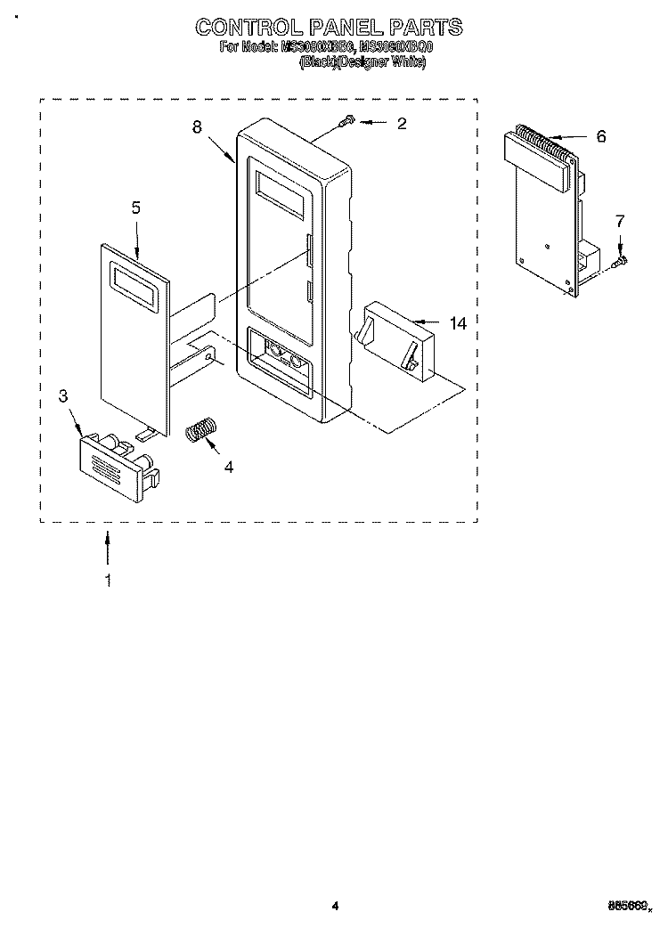 CONTROL PANEL Diagram and Parts List for MS3080XBQ0  Whirlpool Wall Oven