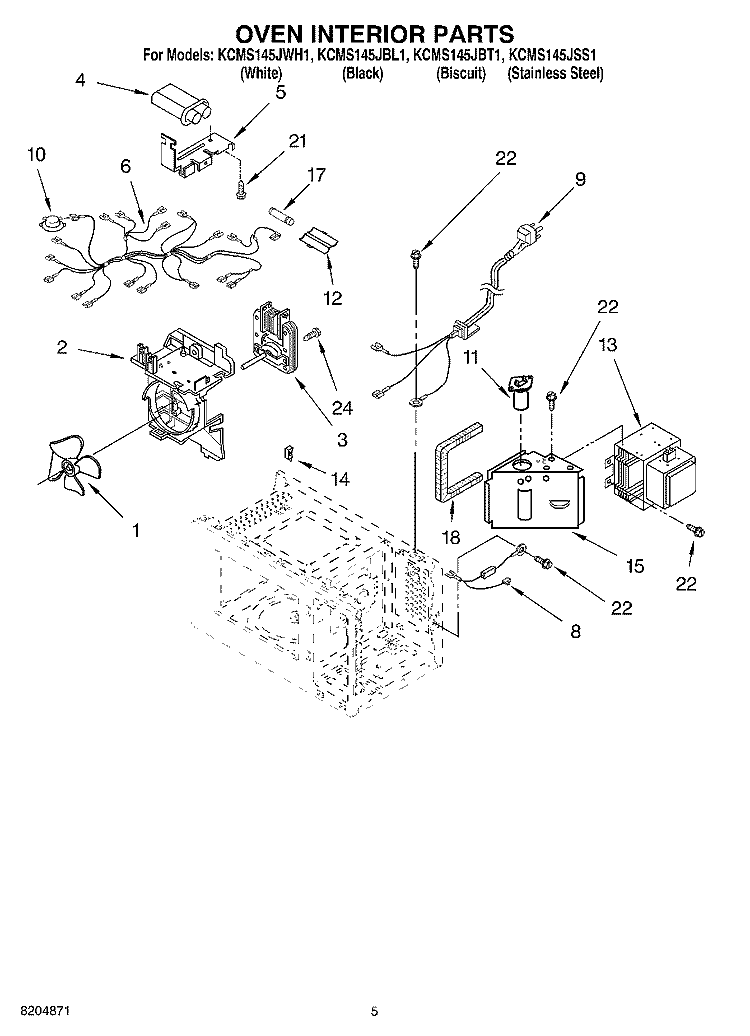 OVEN INTERIOR PARTS Diagram and Parts List for KCMS145JBT1  KitchenAid Microwave