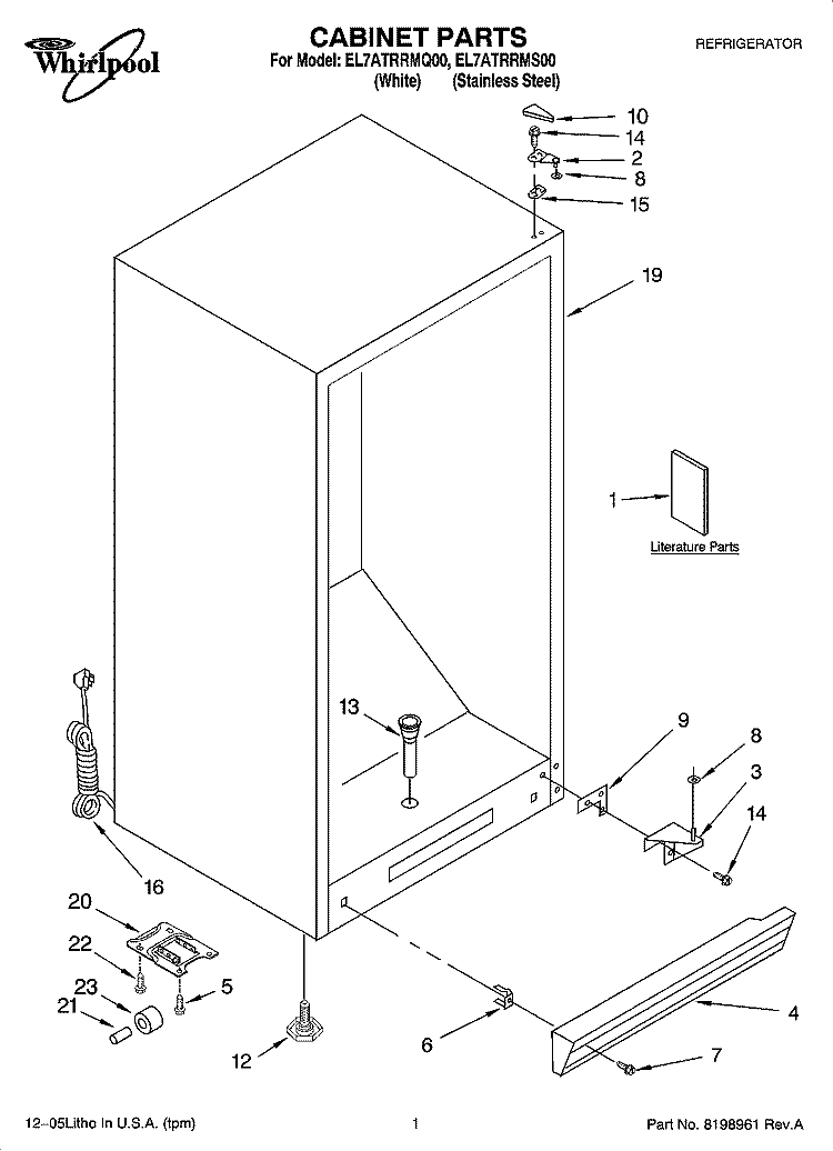 CABINET PARTS Diagram and Parts List for EL7ATRRMQ00  Whirlpool Refrigerator