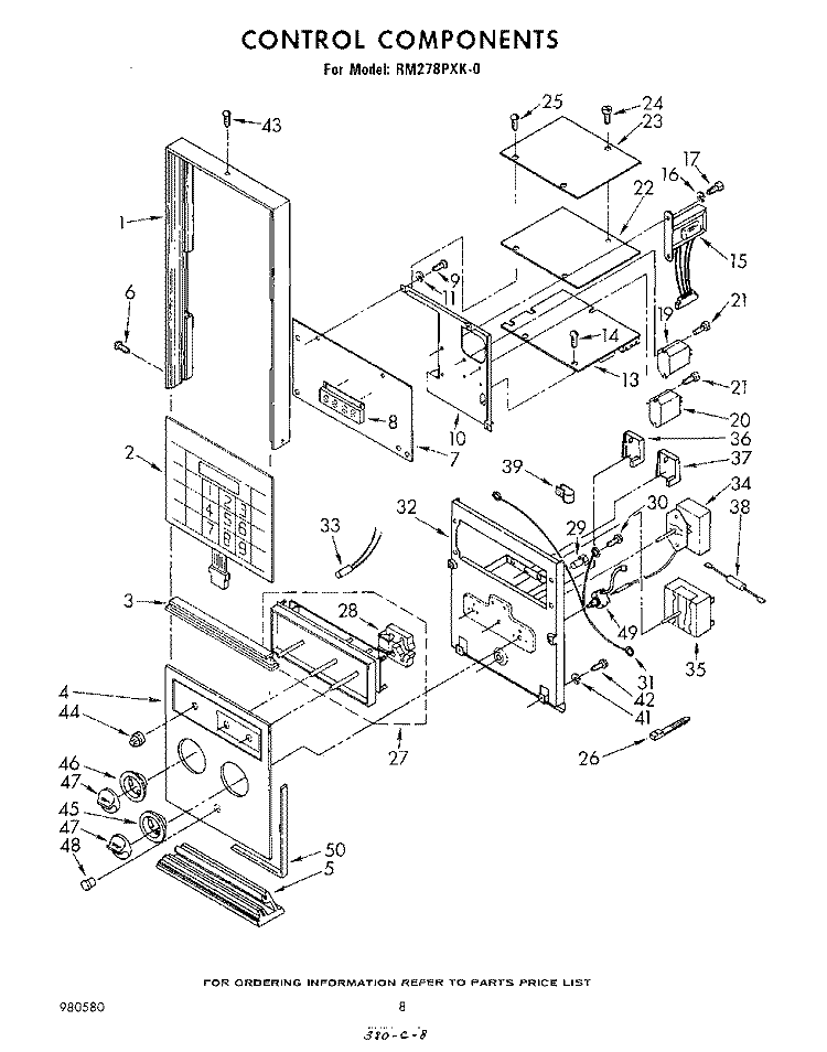 CONTROL Diagram and Parts List for RM278PXK0  Whirlpool Microwave Oven Combo