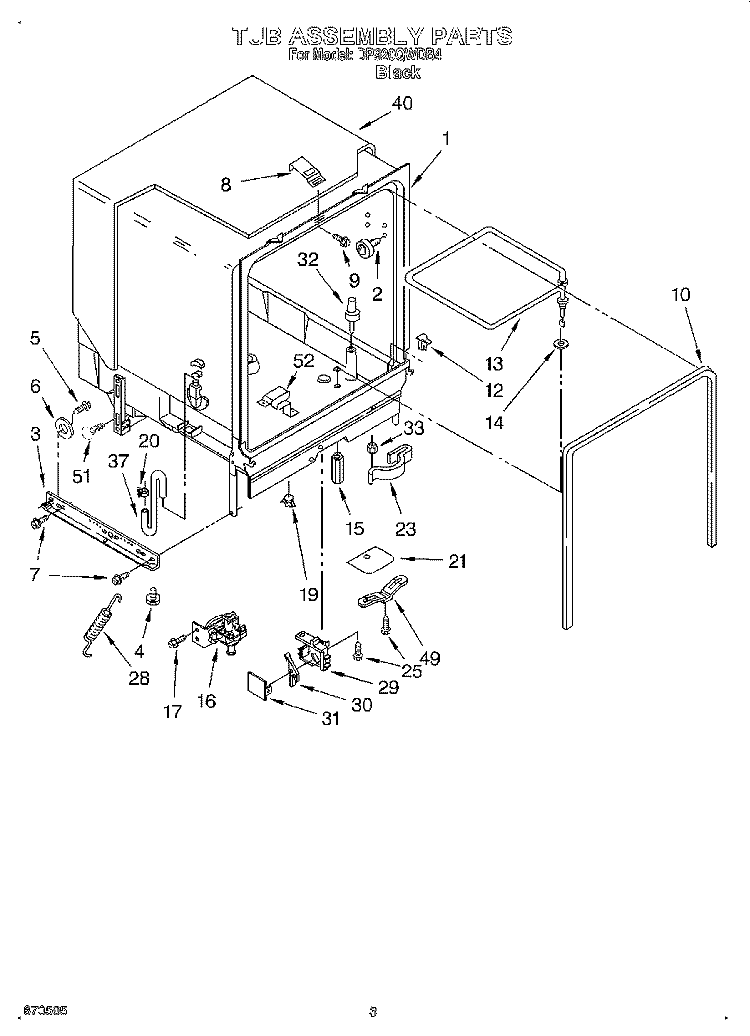 TUB ASSEMBLY Diagram and Parts List for DP920QWDB4  Whirlpool Dishwasher