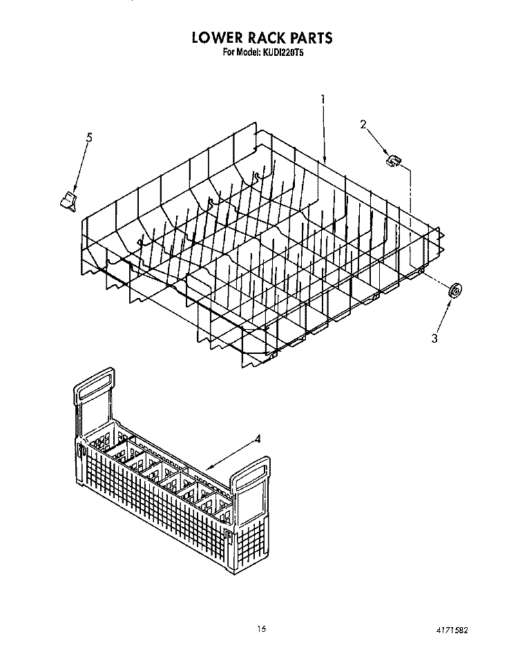 LOWER RACK Diagram and Parts List for KUDI220T5  KitchenAid Dishwasher