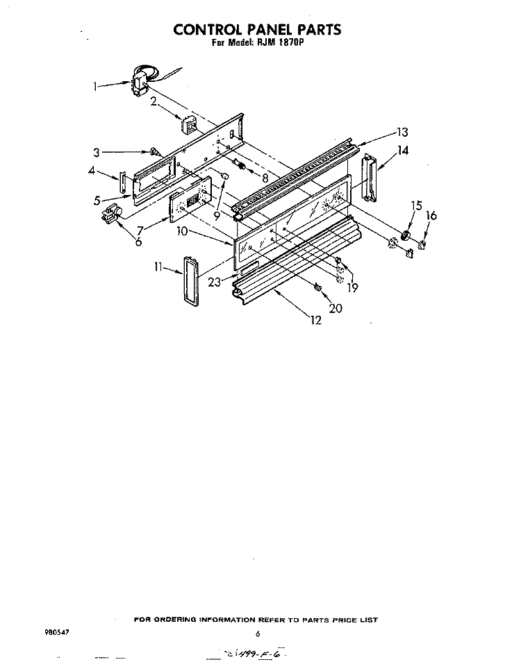 CONTROL PANEL Diagram and Parts List for RJM1870P  Whirlpool Microwave Oven Combo