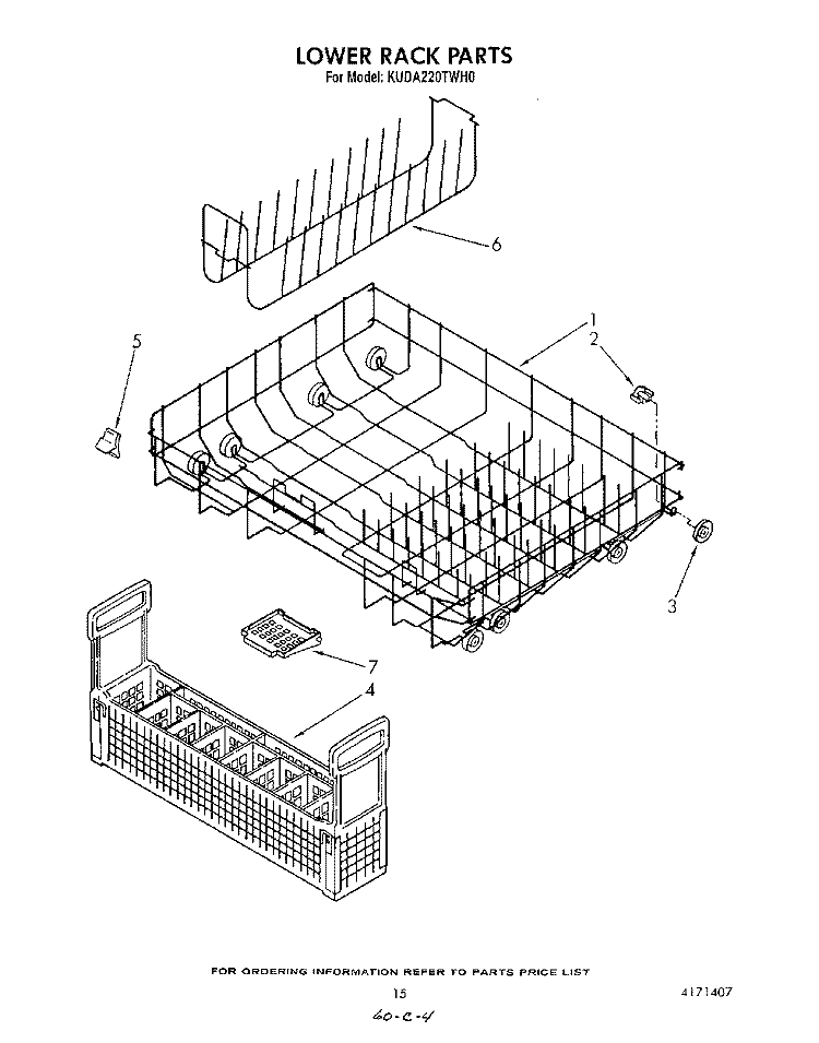 LOWER RACK Diagram and Parts List for KUDA220TWH0  KitchenAid Dishwasher