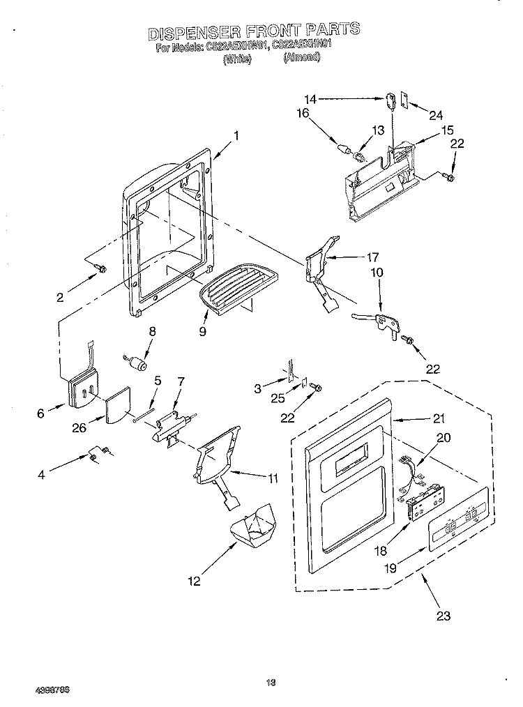DISPENSER FRONT Diagram and Parts List for CS22AEXHN01  Crosley Refrigerator