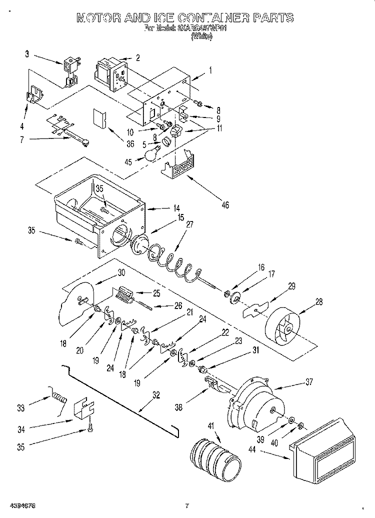 MOTOR AND ICE CONTAINER Diagram and Parts List for 3XARG497WP01  Whirlpool Refrigerator