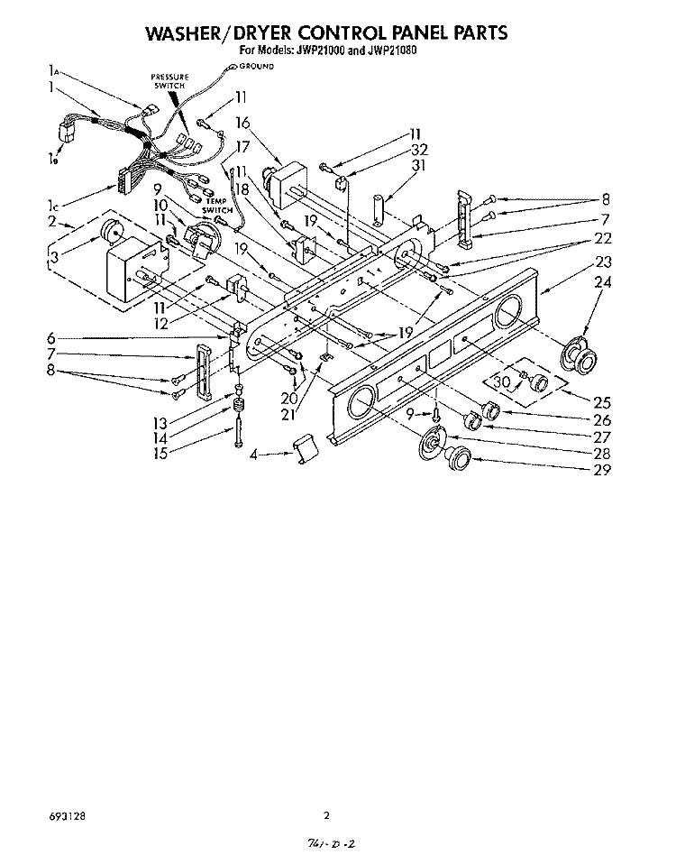 WASHER/DRYER CONTROL PANEL Diagram and Parts List for JWP21000  Whirlpool Washer Dryer Combo