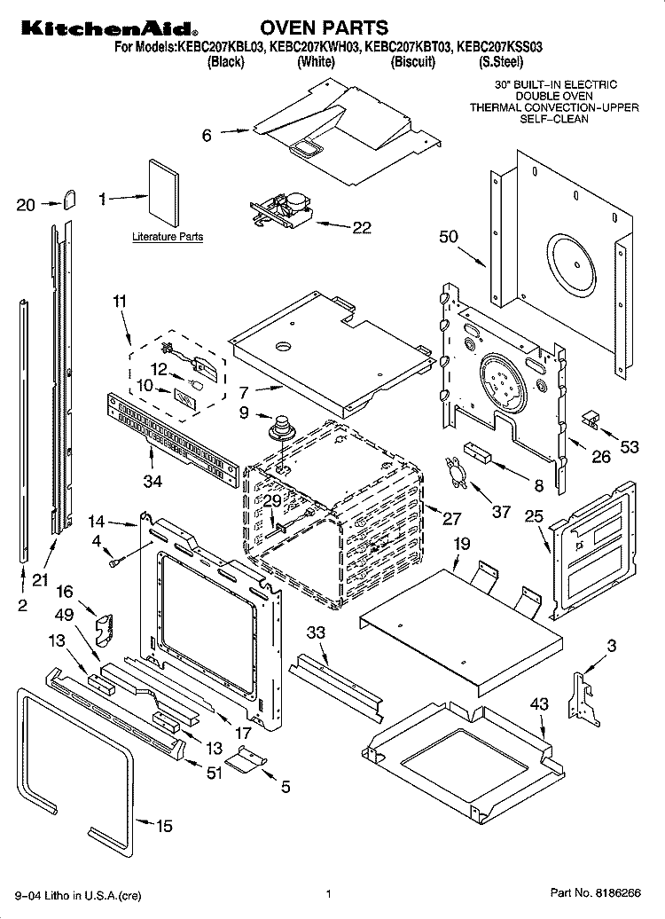 OVEN PARTS Diagram and Parts List for KEBC207KSS03  KitchenAid Wall Oven