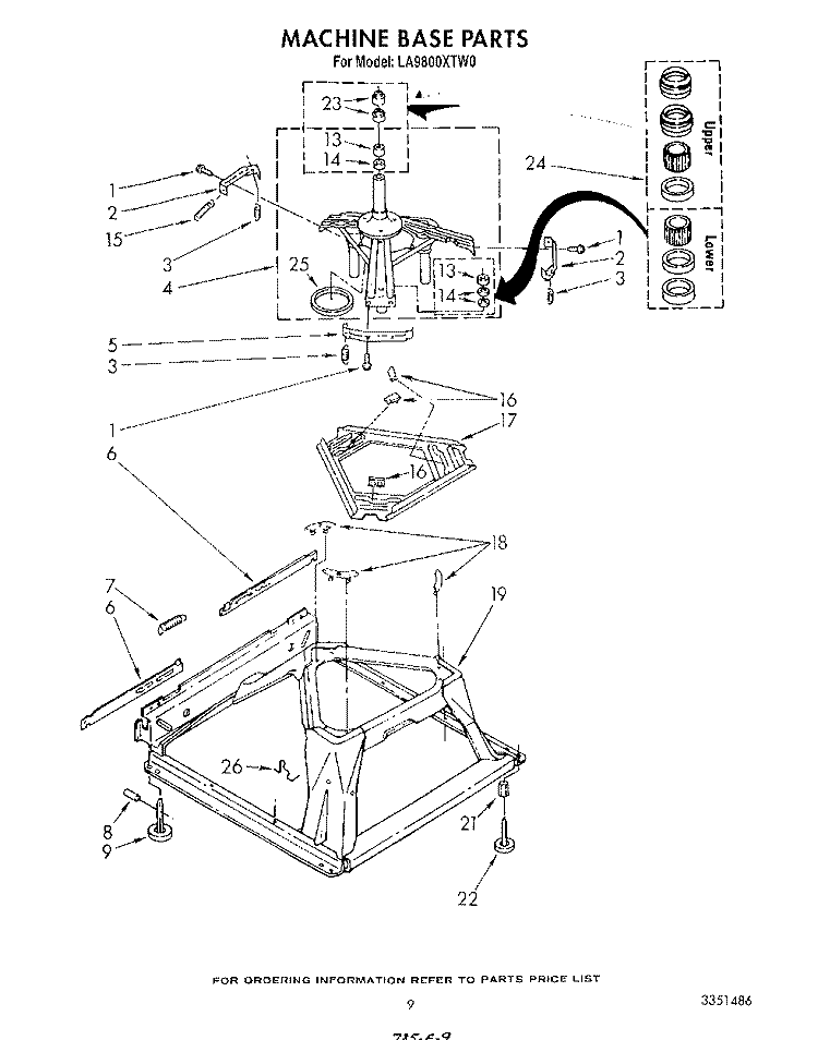 MACHINE BASE Diagram and Parts List for LA9800XTN0  Whirlpool Washer