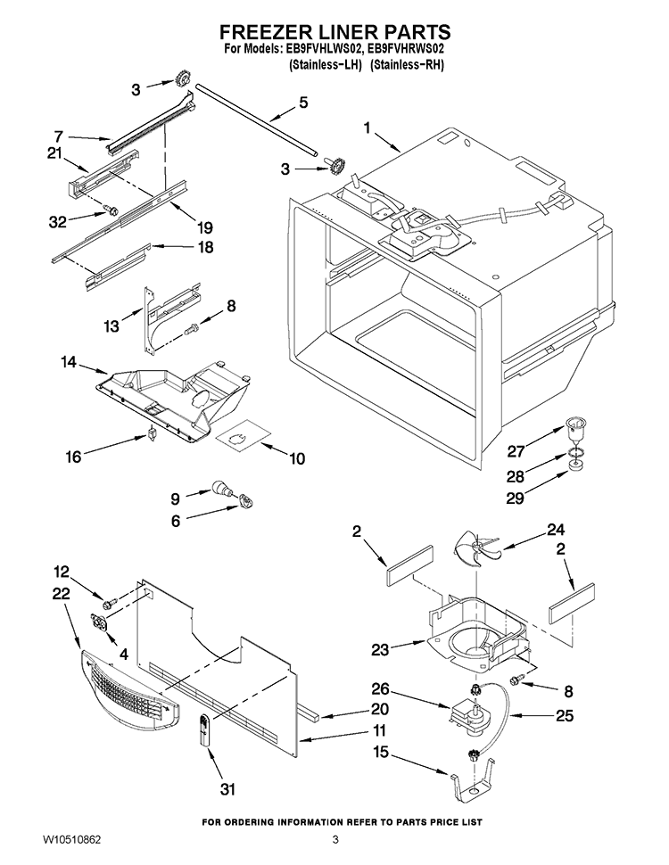 FREEZER LINER PARTS Diagram and Parts List for EB9FVHLWS02  Whirlpool Refrigerator