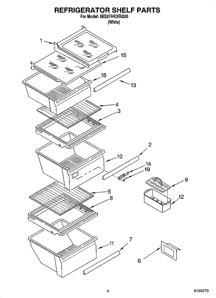 REFRIGERATOR SHELF PARTS Diagram and Parts List for 6ES2FHKXRQ00  Whirlpool Refrigerator