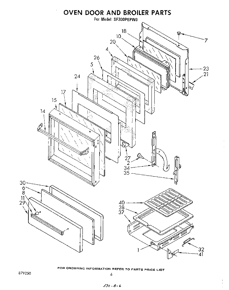 OVEN DOOR AND BROILER Diagram and Parts List for SF300PEPW0  Whirlpool Range