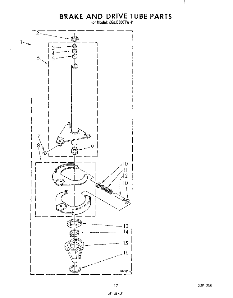 BRAKE AND DRIVE TUBE Diagram and Parts List for KGLC500TAL1  KitchenAid Washer Dryer Combo