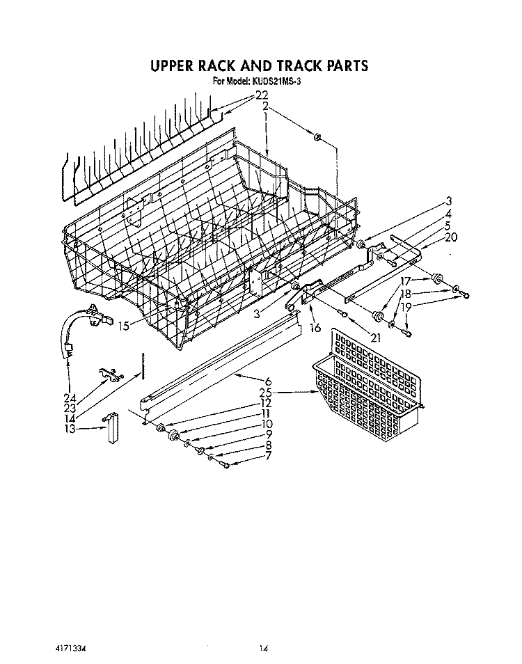 UPPER RACK AND TRACK Diagram and Parts List for KUDS21MS3  KitchenAid Dishwasher