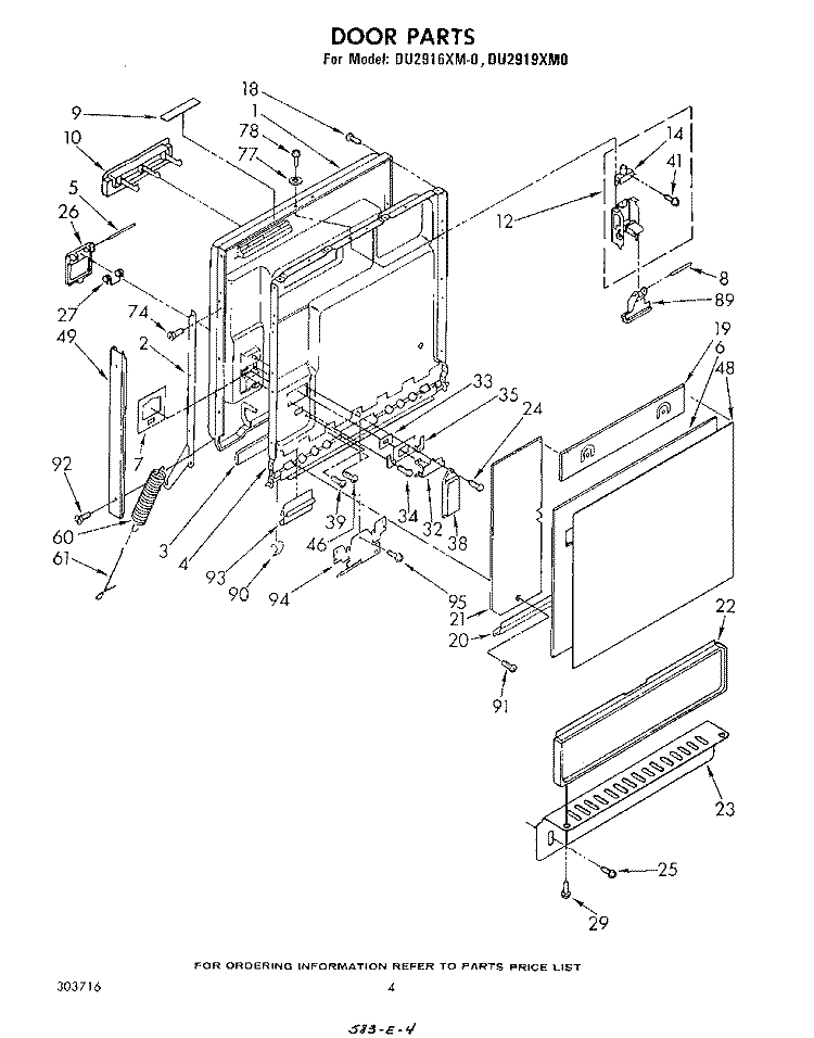 DOOR , LITERATURE AND OPTIONAL Diagram and Parts List for DU2916XM0  Whirlpool Dishwasher