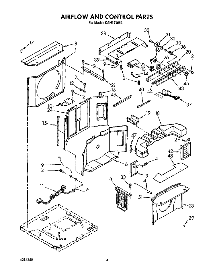 AIR FLOW AND CONTROL Diagram and Parts List for CAH12WB4  Crosley Air Conditioner