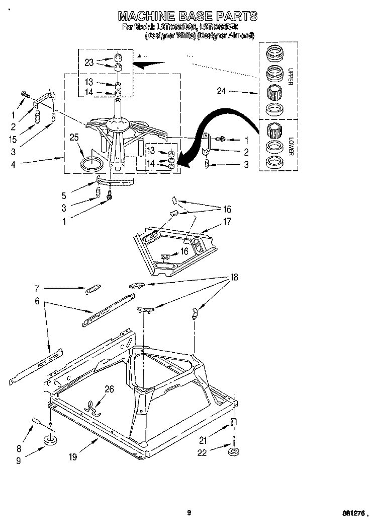 MACHINE BASE Diagram and Parts List for LST9355DZ0  Whirlpool Washer