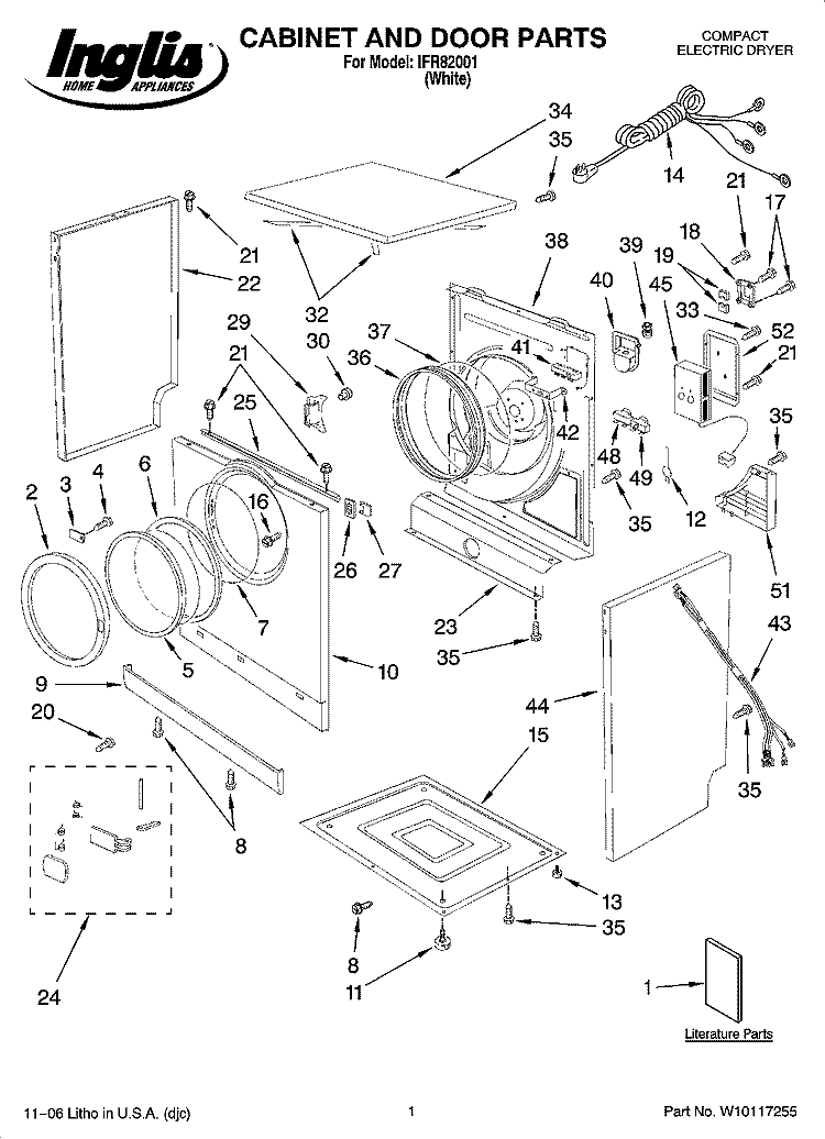 CABINET AND DOOR PARTS Diagram and Parts List for IFR82001  Inglis Dryer