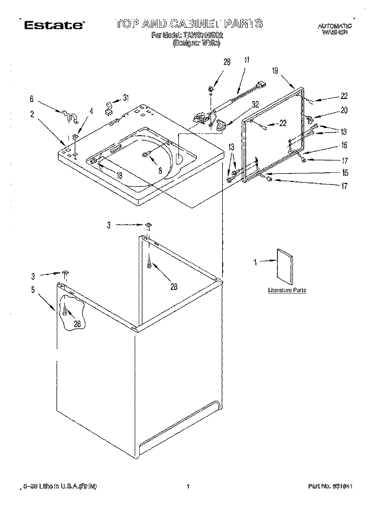 TOP AND CABINET, LITERATURE Diagram and Parts List for TAWS700EQ2  Estate Washer