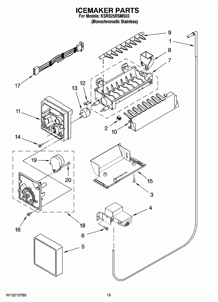 ICEMAKER PARTS, OPTIONAL PARTS (NOT INCLUDED) Diagram and Parts List for KSRS25RSMS03  KitchenAid Refrigerator