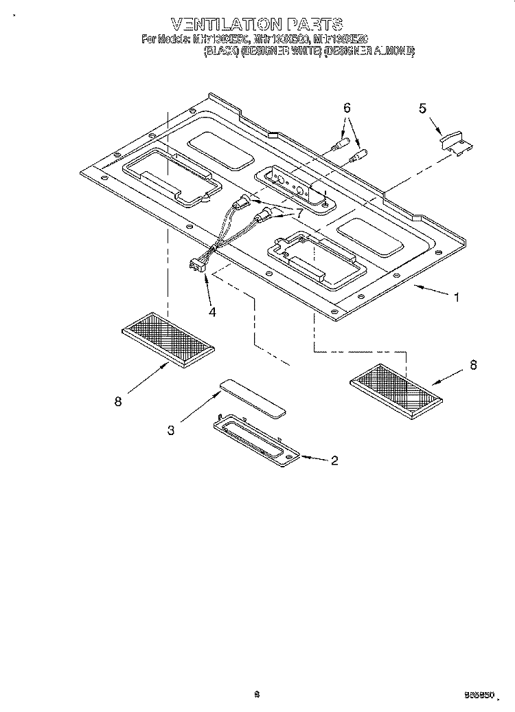 VENTILATION Diagram and Parts List for MH7130XEB0  Whirlpool Microwave