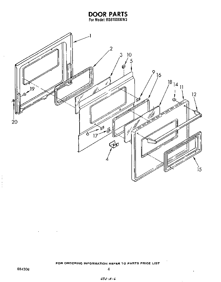 DOOR , LITERATURE AND OPTIONAL Diagram and Parts List for RS6100XKW3  Whirlpool Range