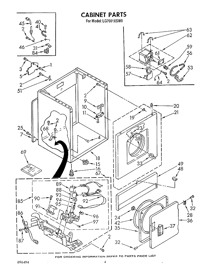 CABINET Diagram and Parts List for LG7001XSW0  Whirlpool Dryer