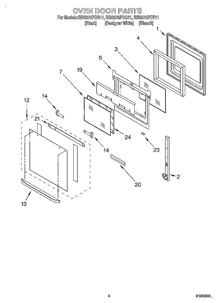 OVEN DOOR Diagram and Parts List for RBS275PDT11  Whirlpool Wall Oven