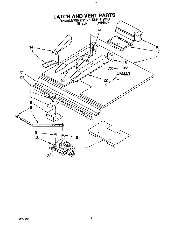 LATCH AND VENT Diagram and Parts List for KEBI171YWH1  KitchenAid Wall Oven