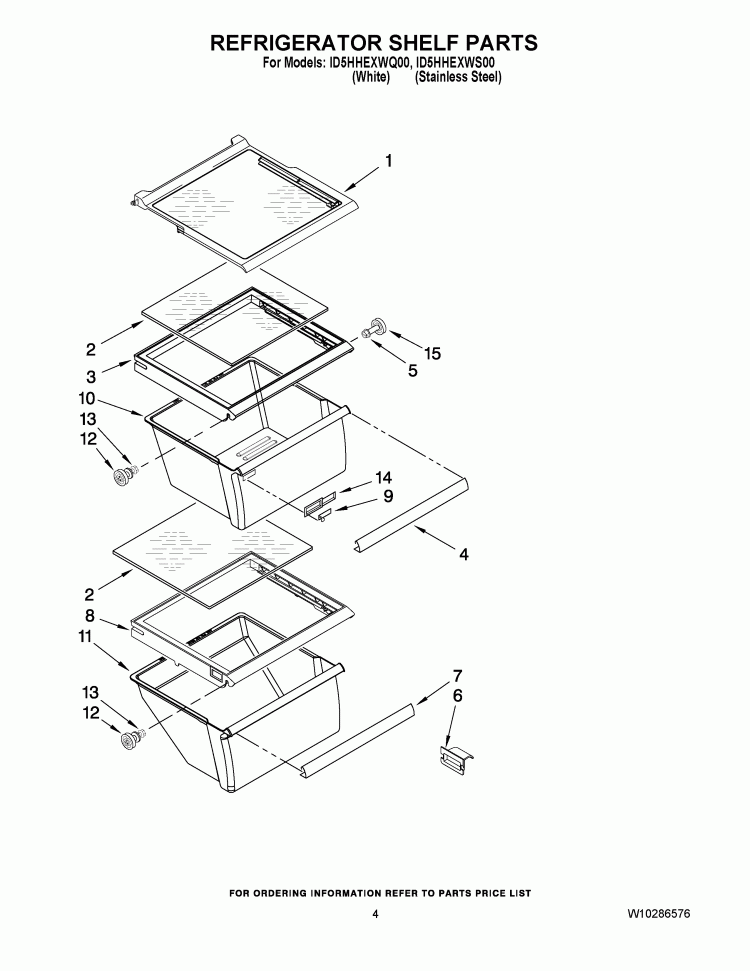 REFRIGERATOR SHELF PARTS Diagram and Parts List for ID5HHEXWS00  Whirlpool Refrigerator