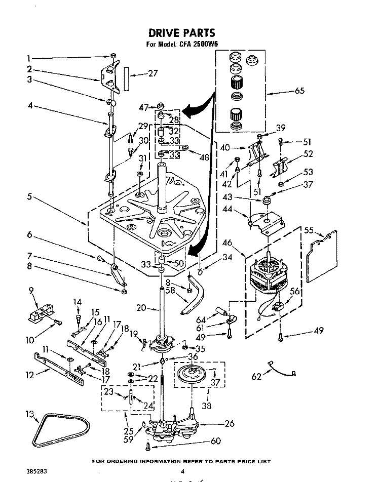 DRIVE Diagram and Parts List for CFA2500W6  Whirlpool Washer