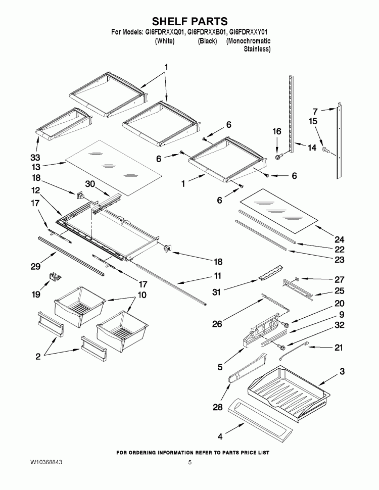 SHELF PARTS Diagram and Parts List for GI6FDRXXB01  Whirlpool Refrigerator