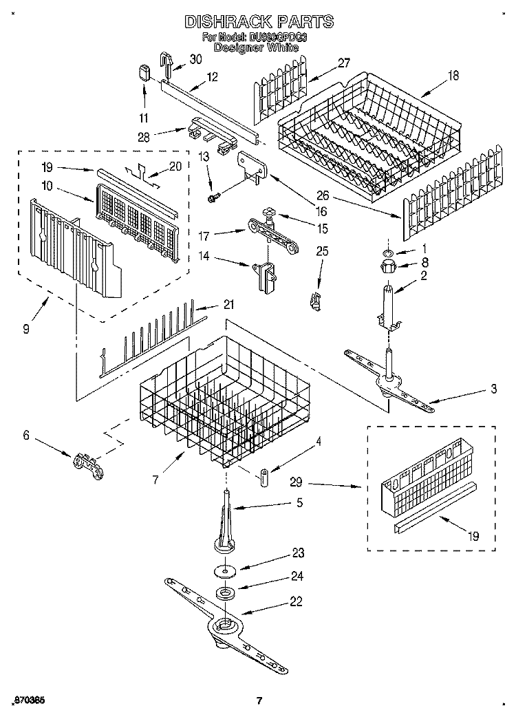 DISHRACK Diagram and Parts List for DU980QPDQ3  Whirlpool Dishwasher
