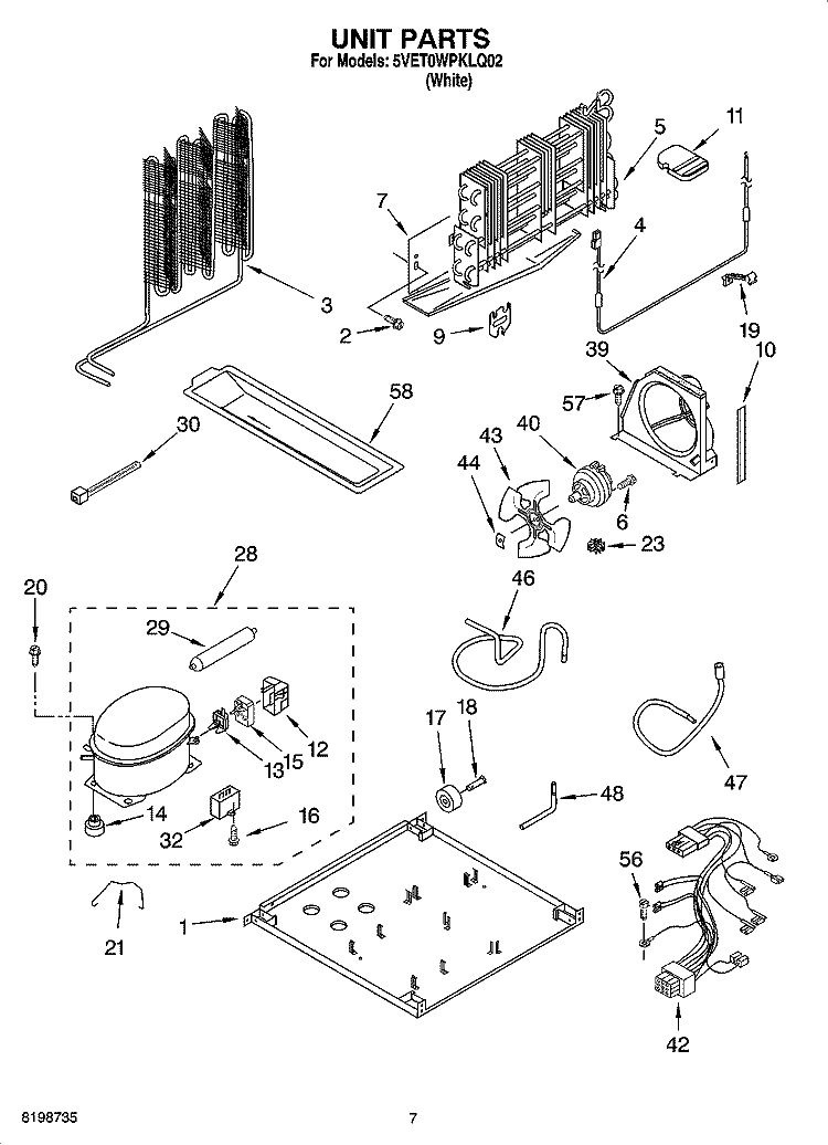 UNIT PARTS Diagram and Parts List for 5VET0WPKLQ02  Whirlpool Refrigerator