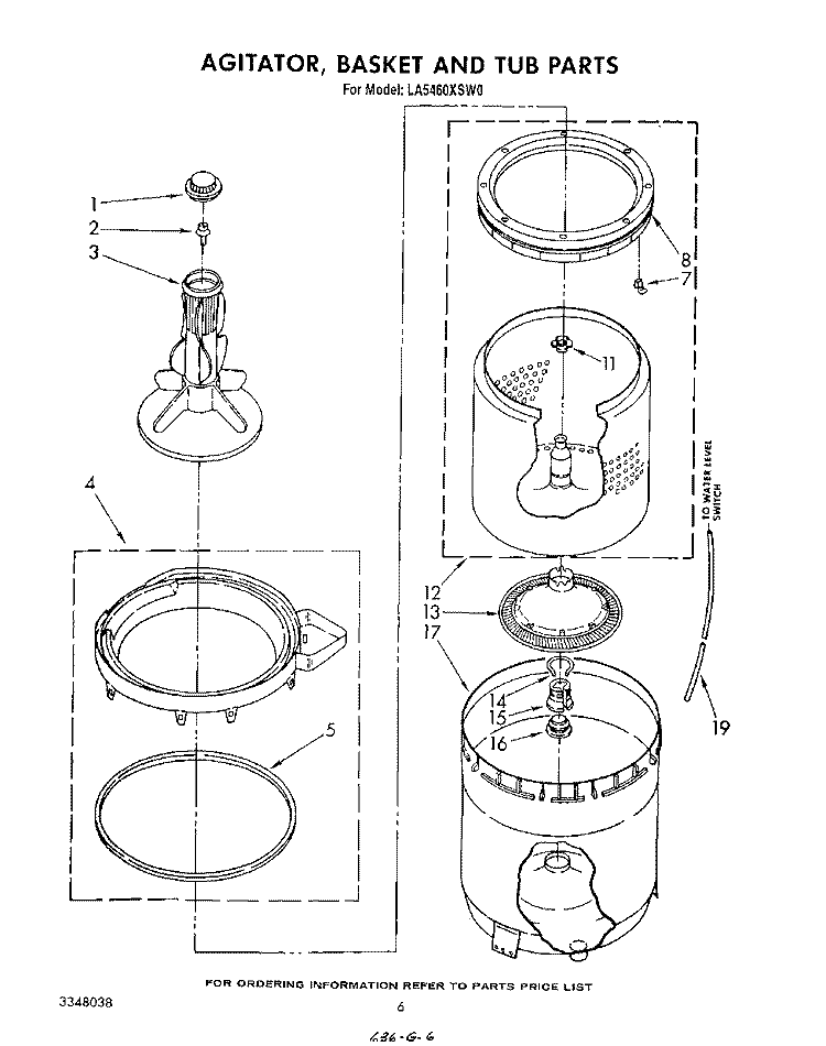 AGITATOR, BASKET AND TUB Diagram and Parts List for LA5460XSW0  Whirlpool Washer