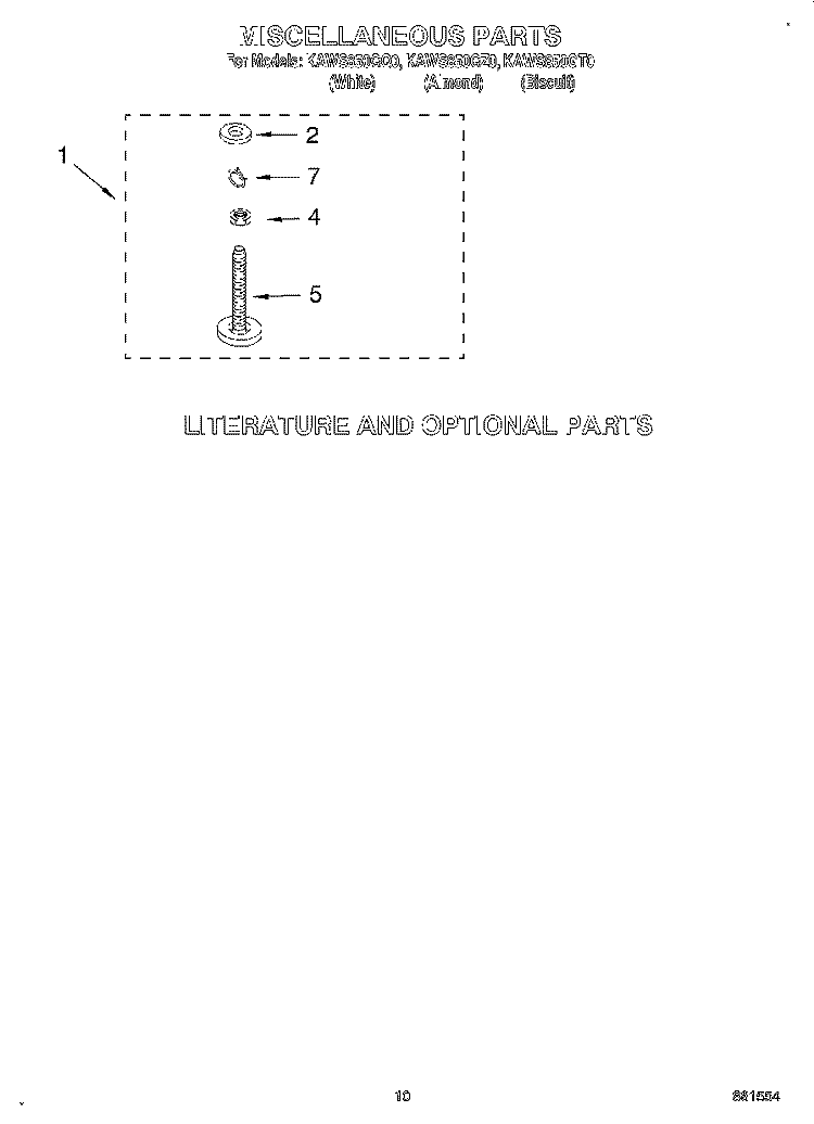 MISCELLANEOUS, LIT/OPTIONAL Diagram and Parts List for KAWS850GT0  KitchenAid Washer